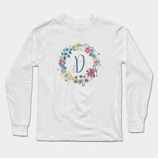 Floral Monogram D Colorful Full Blooms Long Sleeve T-Shirt